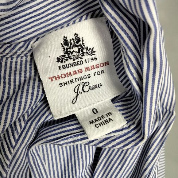 J Crew Tie Neck Blouse Womens Size 0 Blue White Striped Neck Tie Pleated 3/4 - Picture 11 of 13